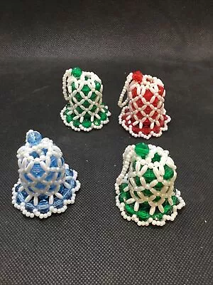 Vintage Handmade Plastic Bead Christmas Ornaments Bells • $8