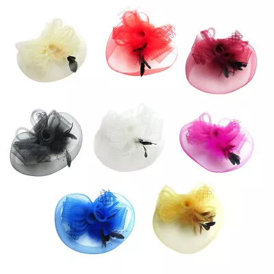 Big Net Veil Flower Fascinator Feather Headdress Brooch Hair Clip Hat Decor • $8.99