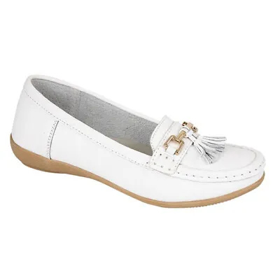 Ladies Real Leather Tassel Slip On Moccasin Flat  Nautical Boat Shoes Loafers • £19.99