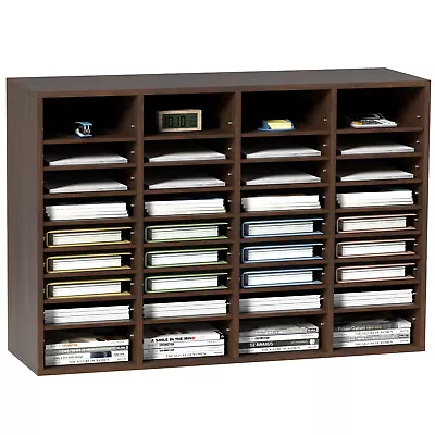 VEVOR Wood Literature Organizer Adjustable File Sorter 36 Compartments Brown • $116.99