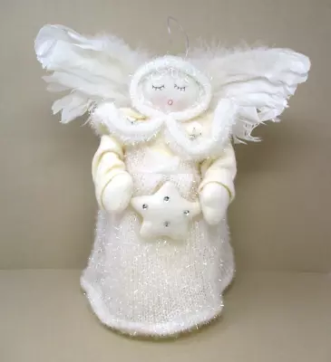 Angel Figurine Felt Feather Wings Winter Christmas Sequins Table Topper 14  Tall • $19.99