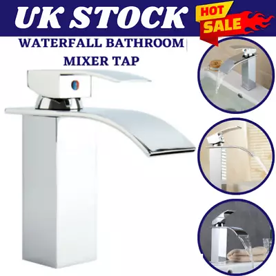 £15.99 • Buy Waterfall Bathroom Sink Counter Taps Basin Mixer Tap Chrome Square Mono Faucet