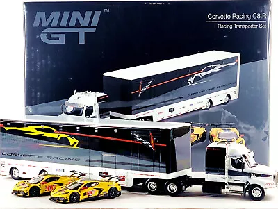 Mini GT 1:64 Chevrolet Corvette C8R Racing Cars #3 & 33 Transporter Set MGTS0009 • $109.96