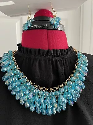 TJC Blue Murano Style Glass Beads  Necklace & Earrings Set. Size 20. Brand New. • £8.99