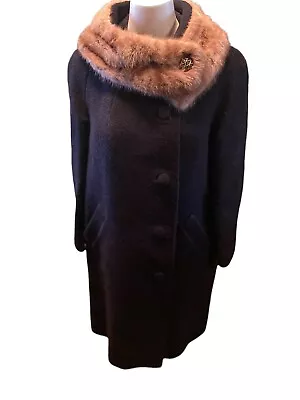 Vintage Black Mixed Wool Long Coat With Faux Fur Frank’s Princeton In • $35