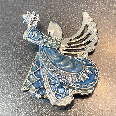 Monet Brooch Pin Vintage Silvertone Enamel Christmas Heart Angel 23 • $9.99