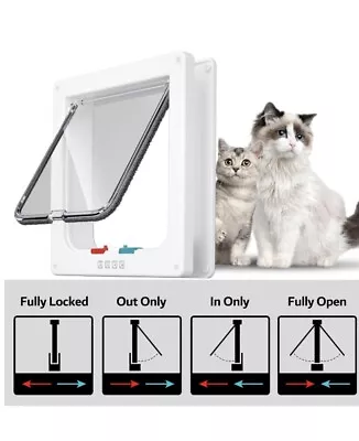 4 Way Locking Small Cat/Sm. Dog Magnetic Flap Door Entry & Exit Safe Gate Frame • $14.99