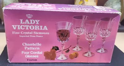 Vintage Lady Victoria Crystal Stemware Four 2 Oz. Cordial Glasses Chantelle • $11.99