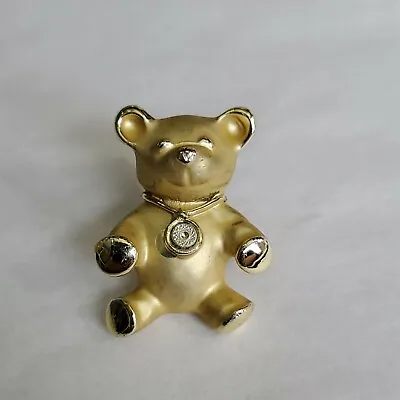 Teddy Bear Brooch Lapel Pin Gold Color Metal Signed GUISTI • $9.45