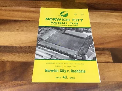 Superb Original 1962 League Cup Final Second Leg Norwich City V Rochdale • £175