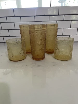 $35 • Buy Brockway American Set Of 5 And Vintage  Concord Amber Drinking Glasses Tumbler