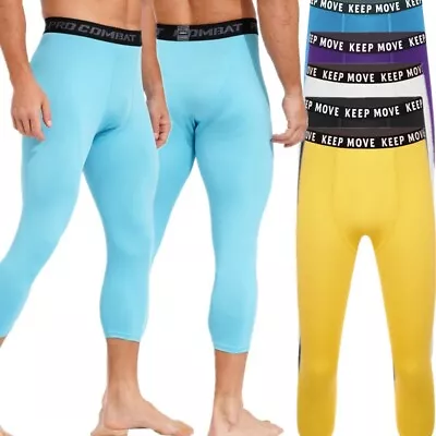 Men's Leggings Athletic 3/4 Compression Baselayer Tight Pants Running Bottoms • $12.49