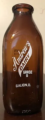 $18.75 • Buy Andrew's Dairy One Quart Amber Pyro Glass Milk Bottle - Galion, Ohio (OH)