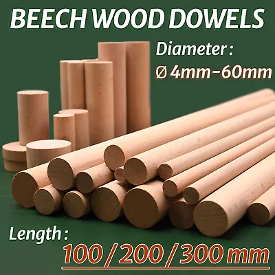 Beech Wood Dowels Smooth Rod Pegs 10CM/20CM/30CM Craft Sticks DIY Wooden Dowel • £75.47
