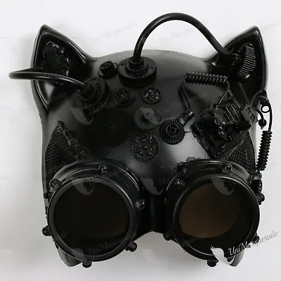 Black Gatto Cat Pair Goggles Venetian Steampunk Fusion Cosplay Halloween Mask • $33