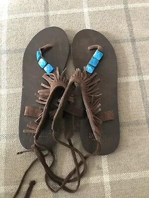 New Hollister Fringed Flip Flops With Blue Jewels Usa 7/8 M/l • £12.99