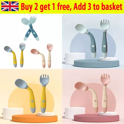 Baby Spoon Fork Utensils Set Bendable Silicone Spoon For Toddler Baby Fork DH • £3.55