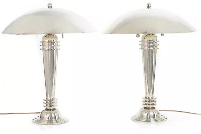 Pair Of Art Deco Style Streamline Chrome Vintage Table Lamps • $4200