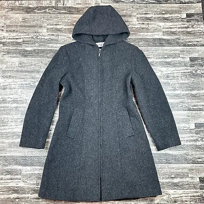 Mackintosh Women's Sz S/M 100% Wool Full Double Zip Coat Hooded Fitted Gray Coat • $56.25