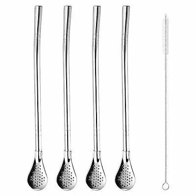 4X Stainless Steel Drinking Gourd Filter Spoon Bombilla Tea Straw Yerba Mate • $8.80