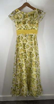 Vintage 70s Southern Belle Yellow Roses Maxi Dress Cotragcore Prom Party 28waist • $75