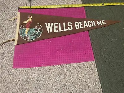 Rare EARLY VINTAGE Full Size BANNER Pennant FLAG Wells Beach MAINE ME Antique • $95