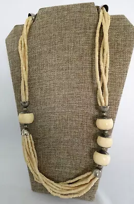 Vintage African White Bone Bead Multi-Strand Necklace 1960's • $135