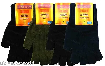 Mens Fingerless Gloves Adults Plain Thermal Knitted Winter Warm Half Finger • £3.85
