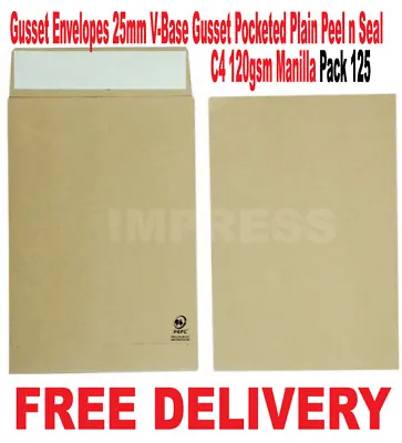 C4 25mm Gusset Envelopes Strong Brown Manilla A4 120gsm Thick Expanding Pack125 • £25.95