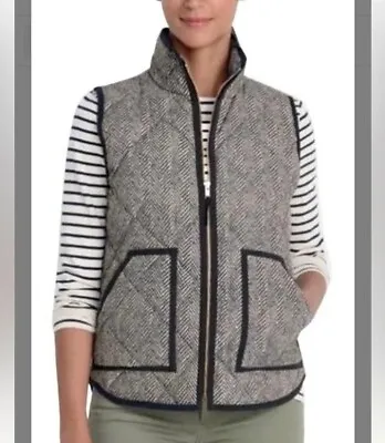 J.crew Womens Sz Xs Puffer Black Cream Herringbone Pattern Vest • $49.99