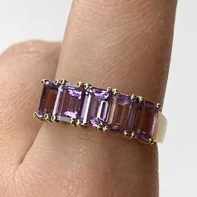 Baguette Amethyst Stacking Ring 9ct 9k Yellow Gold - Size R • £140