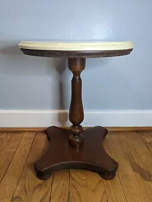 Marble Topped Side Table/ Plant Stand Vintage Mid Century Hardwood Sturdy  • $75