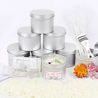 16pcs Round Candle Tins Silver Metal Tin For Wax Soy Making Container Jar 100ml • £11.39