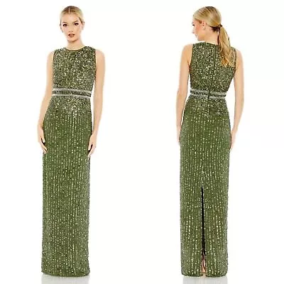 Mac Duggal Sleeveless Sequin Column Gown Olive Green 93603 Size 10 • $194.88