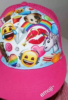 $19.95 • Buy EMOJI Cap Hat Pink Snapback Hearts Wink Face Tears Of Joy Unicorn Lips Diamond