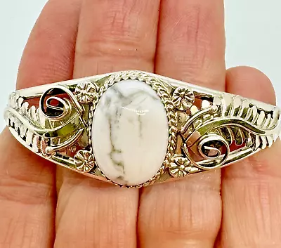 Navajo Cuff White Buffalo Bracelet  6.5  By Rene Yazzie Sterling Silver 11.9g • $119.94