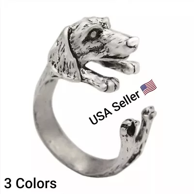 Adjustable Dog Open Rings Antique Bronze Realistic Dachshund Puppy Animal 3D Dog • $4.25