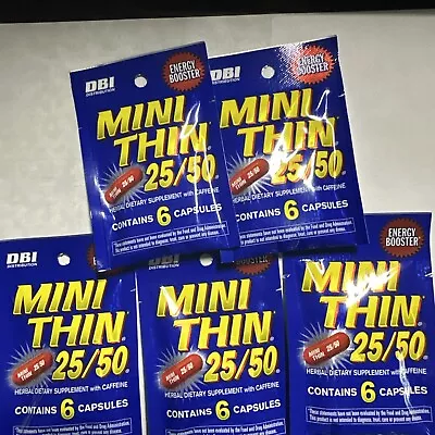 Mini Thin 25/50 25 50 Energy - 5 PACKS - Diet Herbal Caffeine 6 Capsules Pr Pack • $11.99