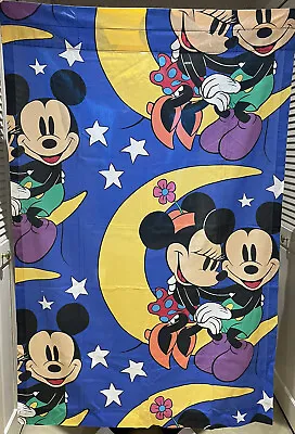 $24 • Buy VTG Walt Disney Co 90s 80s Disney Curtain Sheet Fabric Mickey Minnie Mouse Moon