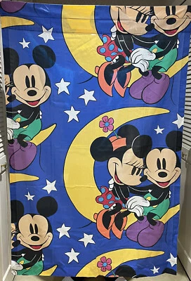 $19.99 • Buy VTG Walt Disney Co 90s 80s Disney Curtain Sheet Fabric Mickey Minnie Mouse Moon