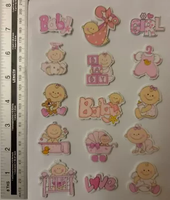 15  Cute Wooden Baby GIRL Embellishments Crafts Baby Shower Cards Scrapbooking • £4.50