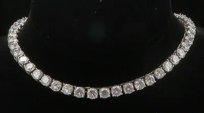 925 Sterling Silver - Vintage Prong Set Cubic Zirconia Chain Necklace - NE2410 • $359.95
