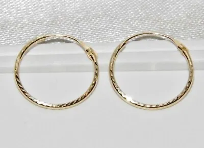 9ct Gold 12mm Diamond Cut Hinged Sleeper Hoop Earrings - Men Gents Ladies Women • £19.95