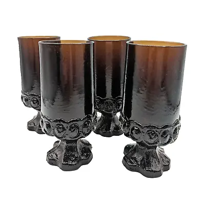 Set Of 4 VTG Franciscan Madeira Tiffin Amber Smoke Renaissance Glass Beer Goblet • $25.97