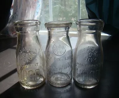 Vintage Lot Of Three MASS. SEAL Half Pint Milk Bottles • $6.95