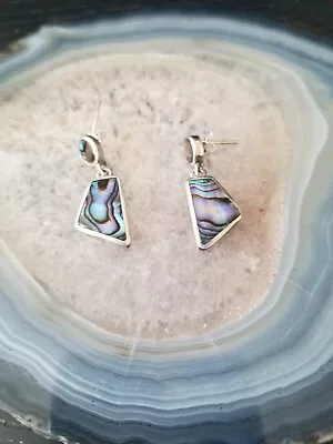 Modern Sterling Silver Abalone Earrings 925 • $25