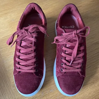 Cortica Motto Womens Wine Velvet Suede Trainers UK 6 EU39 Worn Once Only • £4.25