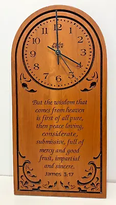 P GRAHAM DUNN Large Carved Cherry Wood Wall Clock Bible Inspirational James 3:17 • $62.99