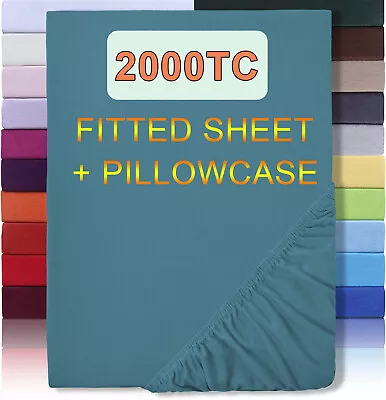$19.99 • Buy Extra Deep 2000TC Fitted Sheet Set Single Double King Queen King Single Size Bed