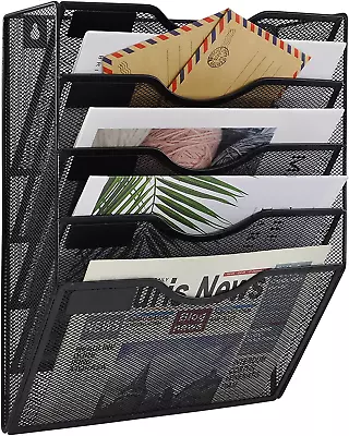 5 Tier Wall File Holder Hanging Mail Organizer Metal Wall Mount Magazine Rack Wi • $32.58